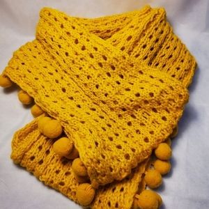Gold PomPoms Crocheted Winter Cold Weather Infinity Scarf